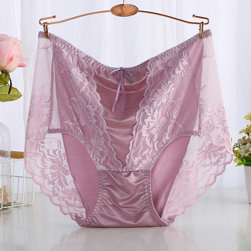 Plus Size Sexy Lace Seamless Panties High-Rised Mesh Briefs Soft Breathable Underpants Lightweight Underwear