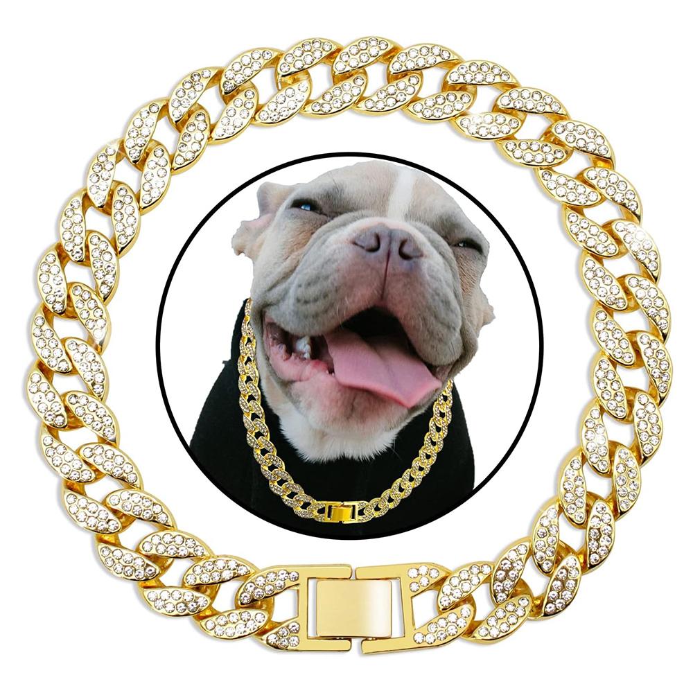 Hond Cubaanse Gouden Ketting Luxe Diamanten Hondenhalsband Huisdier Metalen Ketting Sieraden Accessoires Voor Kleine Middelgrote Grote Honden Katten Huisdier Cadeau 18inch (45cm)