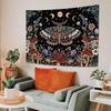 Hippie Witchy Moth Tapestry, Moon Mushroom Aesthetic Floral Wall Art, Mystic Moon Phase Decor For Living Room Bedroom Home