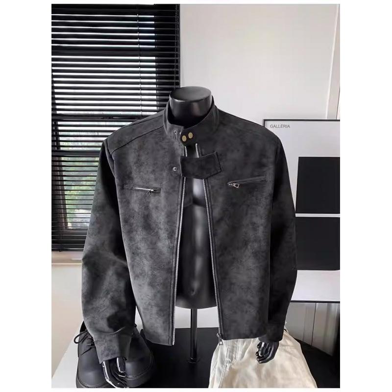 

Cool American Style Stand Collar PU Leather Bomber Jacket for Men - Autumn 2026 Fashion XXXL чорний колір сірий