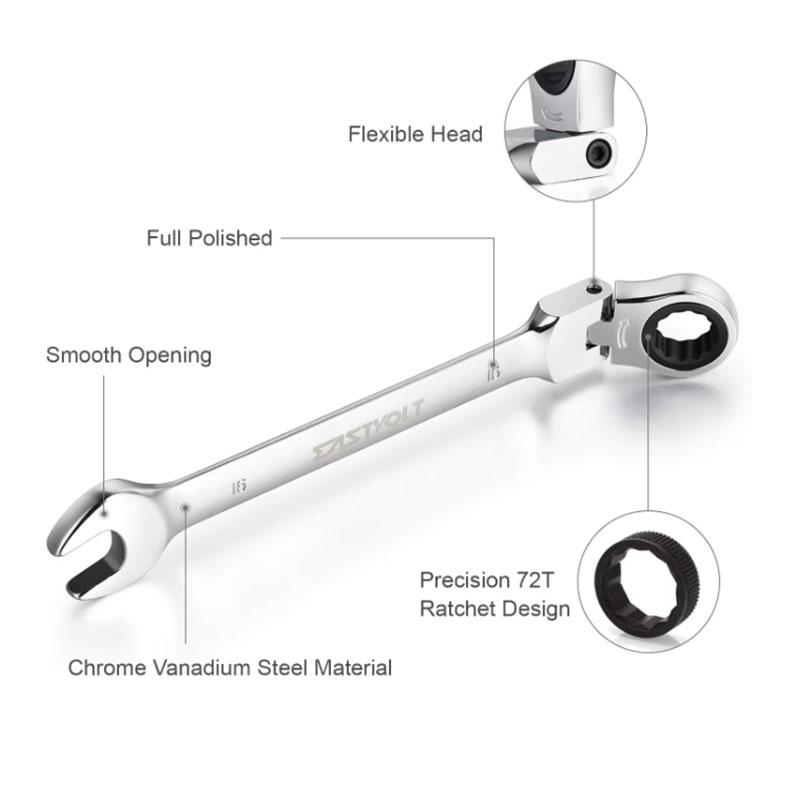 12-Piece Flex-Head Ratcheting Wrench Set Metric 8mm-19mm Tools,72-Teeth Combination Ended Spanner kits Chrome Vanadium Steel