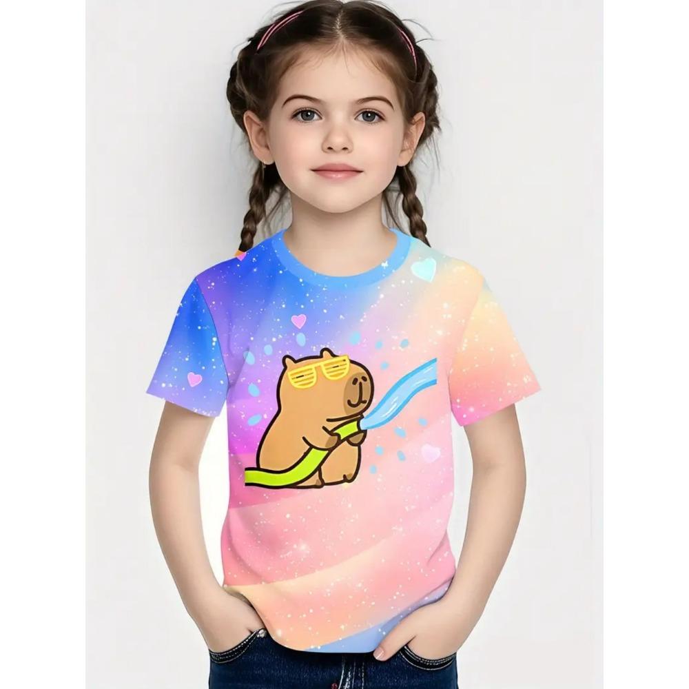 Kids' T-Shirt Animals Boys and Girls Capybara Children's T-Shirt 3D Print Top Loose and Comfortable Gradient Children