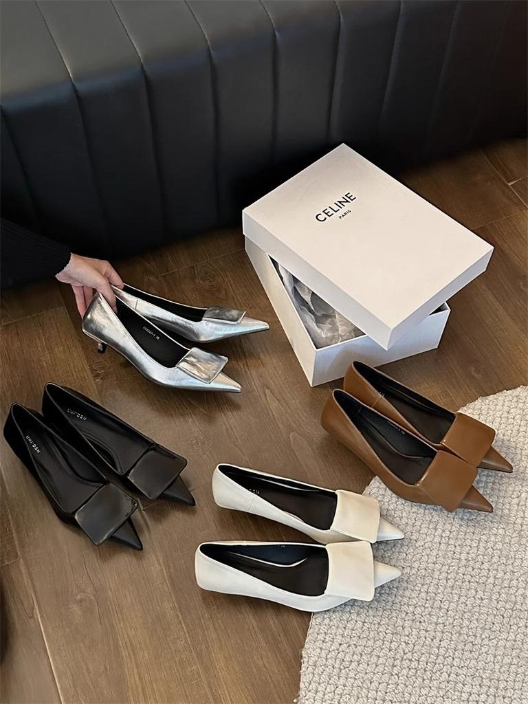 French pointed head shallow mouth single shoes women's spring 2025 new temperament thin heel medium heel high heels
