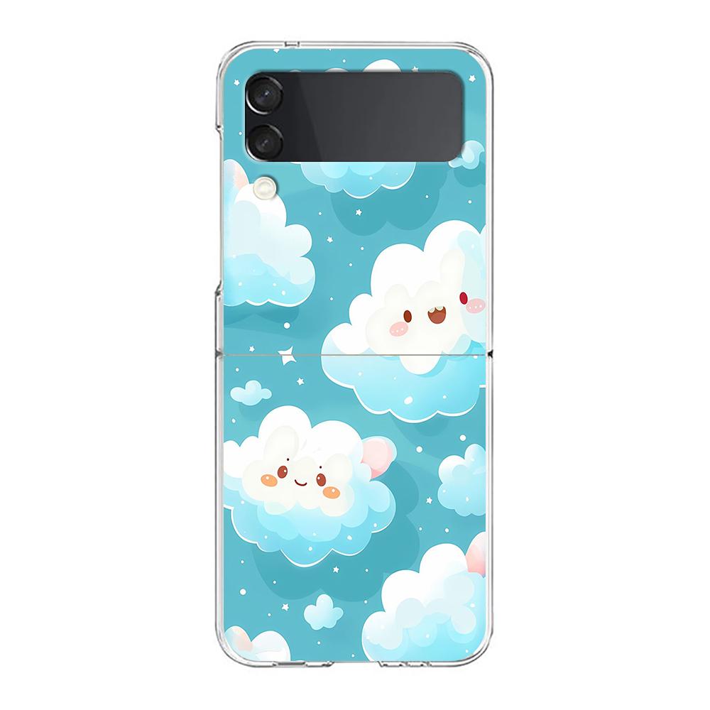 Phone Cover For Samsung Galaxy Z Flip 6 5 4 Case Transparent For Samsung Z Flip 3 Hard PC Foldable Shell Cute Cloud Capas Bags
