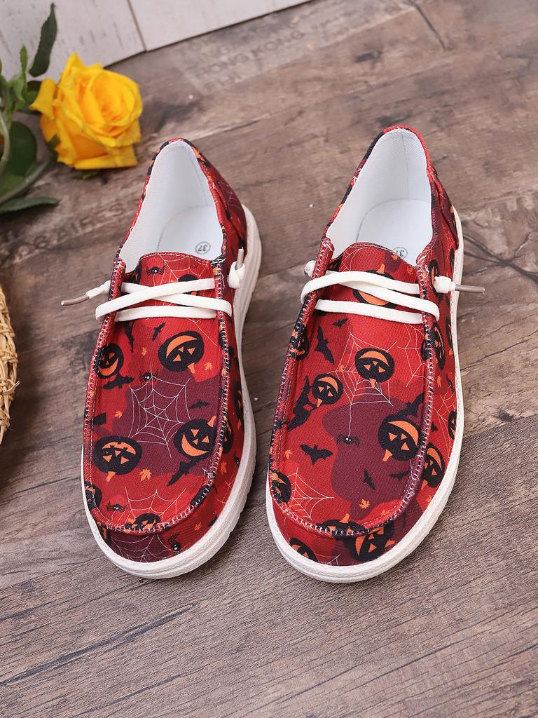 Large Size Women's  Halloween Pumpkin Printing Sneakers Fashion Women Shoes Breathable Flat Canvas Casual Shoes Zapatillas Mujer