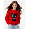 Kids Sweatshirt,Crew Neck Fashion Top, Fun"Cute Black Cat with Pink Bow " Patterned Sweatshirt,for Everyday Casual Wear,for All Kinds of Daily Outfits