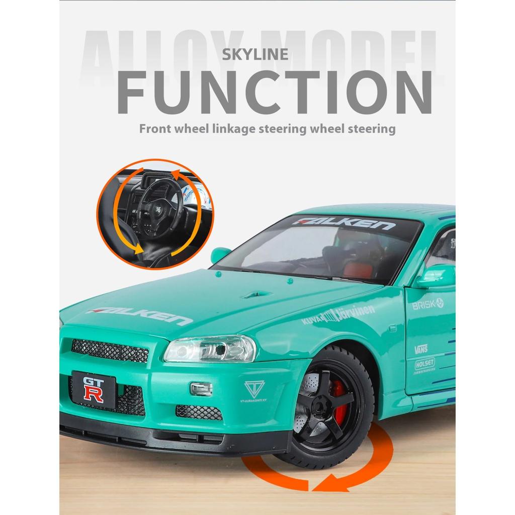1/18 Nissan R34 GTR Oversized Collectible Ornaments  Alloy Die-cast GTR Car Model Tires Detachable DIY Racing Model Boy Gift