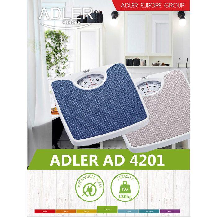 Pèse-personne mécanique, 130 kg, haute précision, surface antidérapante adler ad8151b blanc/bleu