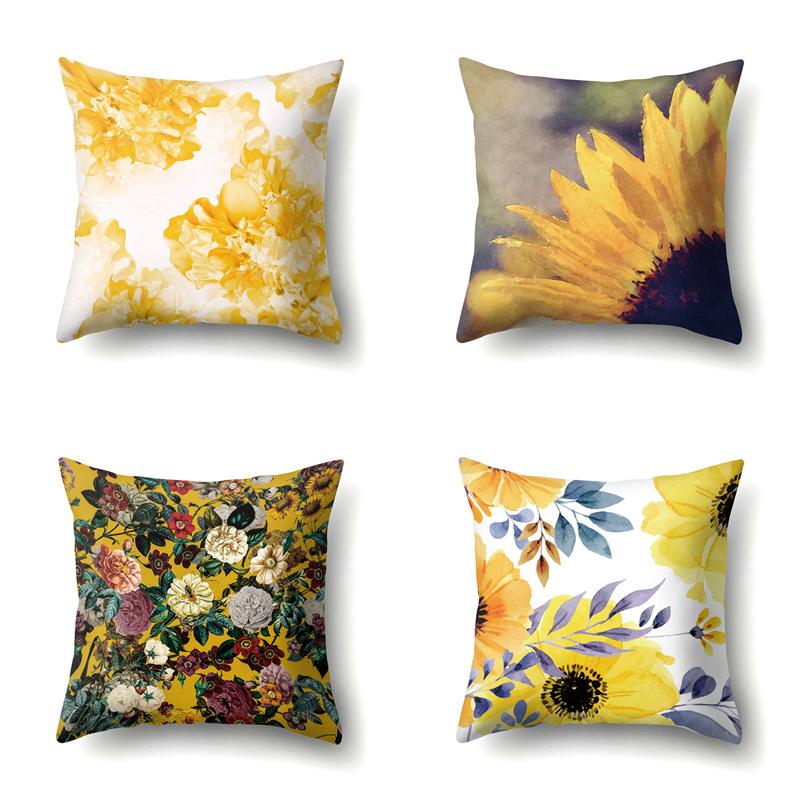 Polyester Kissenbezug Bedruckte Dekoration Sonnenblume Frühling und Herbst Heim Kissenbezug Auto Kissenbezug Nachttisch Kissenbezug