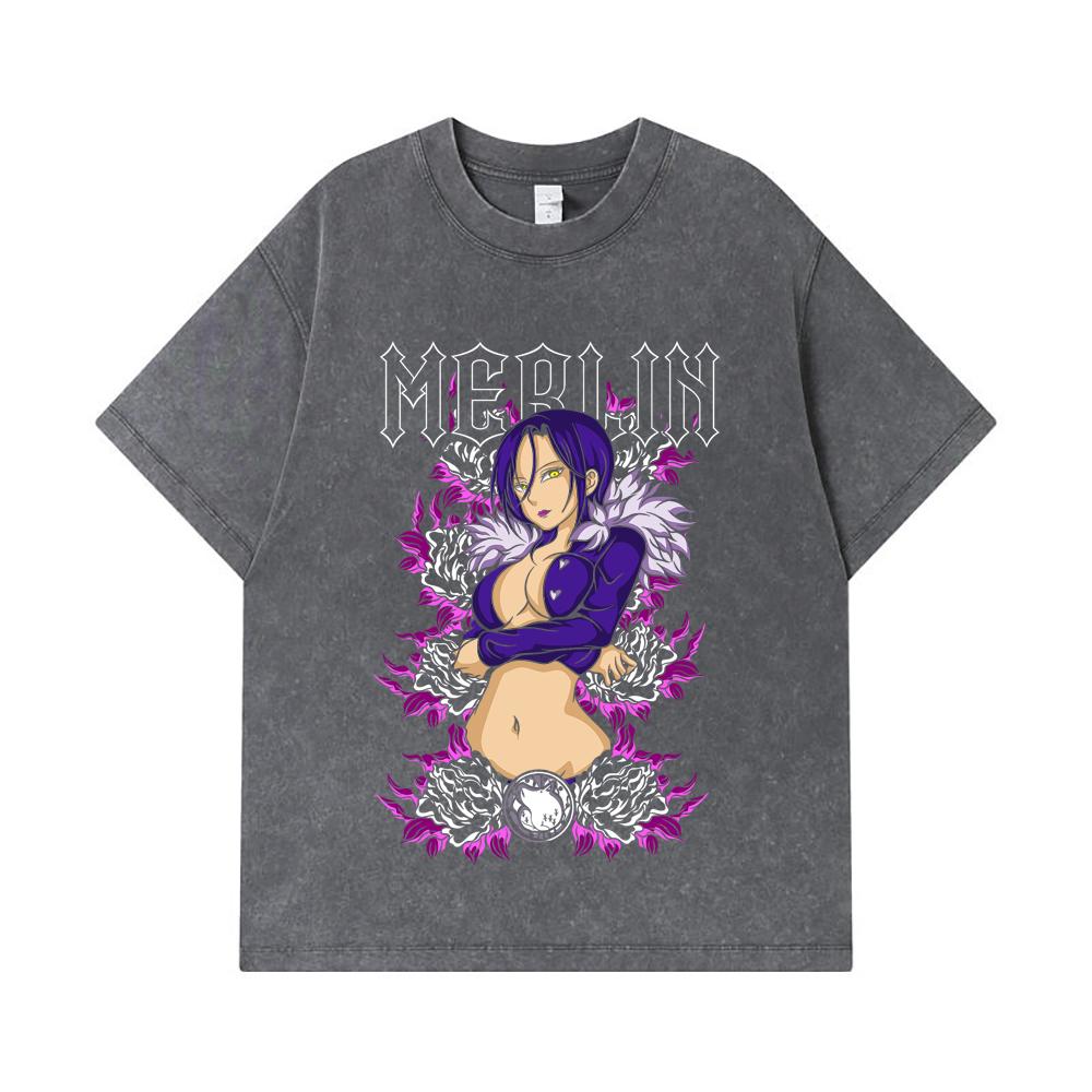 275 GSM Washed T-shirts 100% Cotton Seven Deadly Sins V8 Merlin Print Unisex Heavy Cotton T Shirt