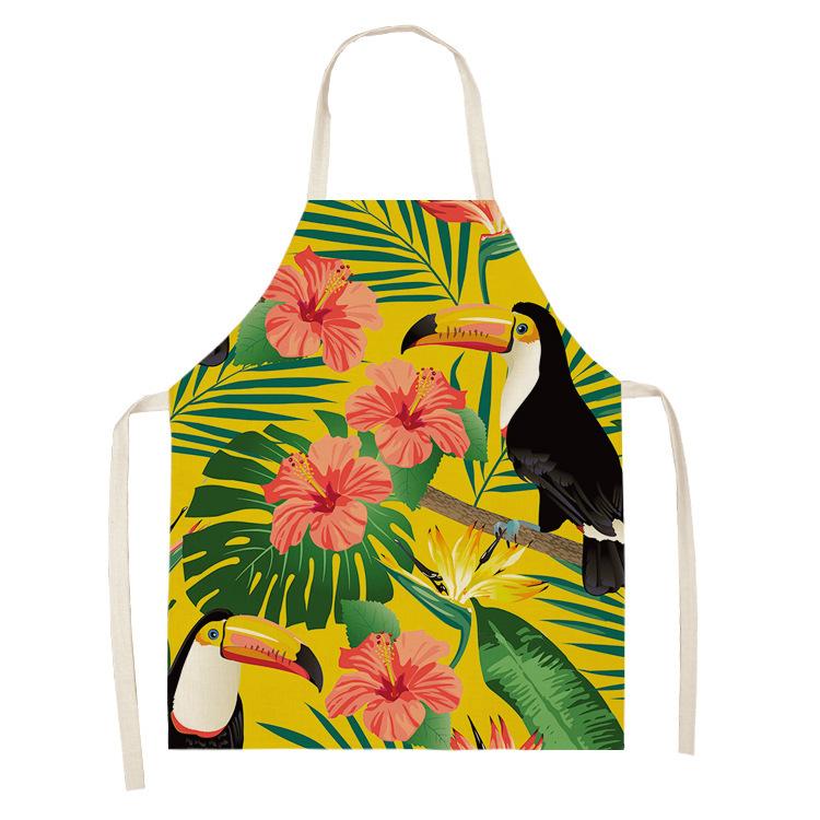 Color Bird Pattern Cleaning Art Green Aprons Home Cooking Kitchen Apron Cook Wear Cotton Linen Adult Bibs garden apron 68x55cm