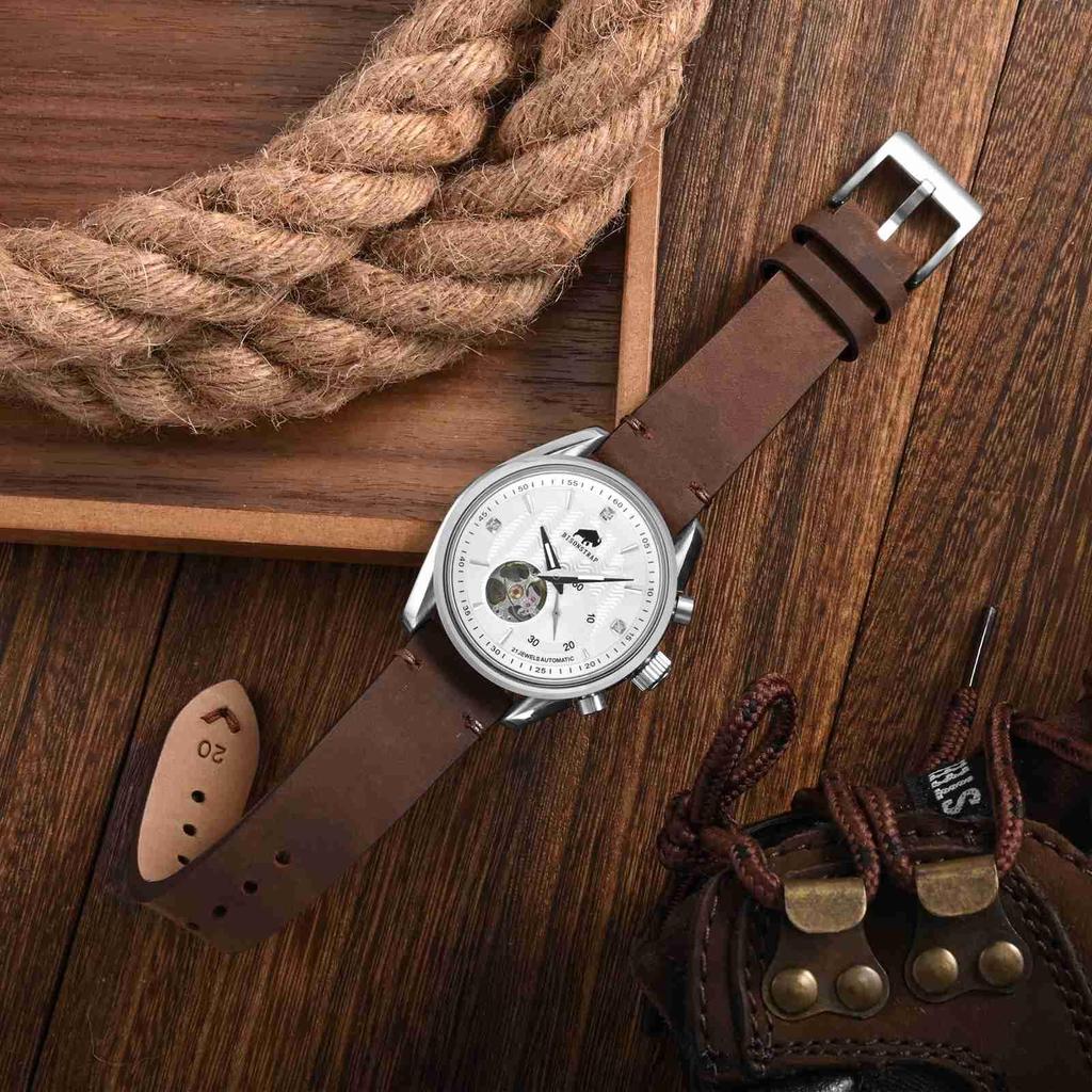 20mm Crazy Horse Leather Watch Band Replacement Vintage Quick Maroon Brown with Black Buckle [BISONSTRAP] Strap, Style, Release,