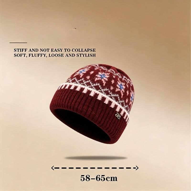 Big head circumference fashion versatile ear protection wool hat autumn and winter new retro jacquard Merad Fair Island knitted hat