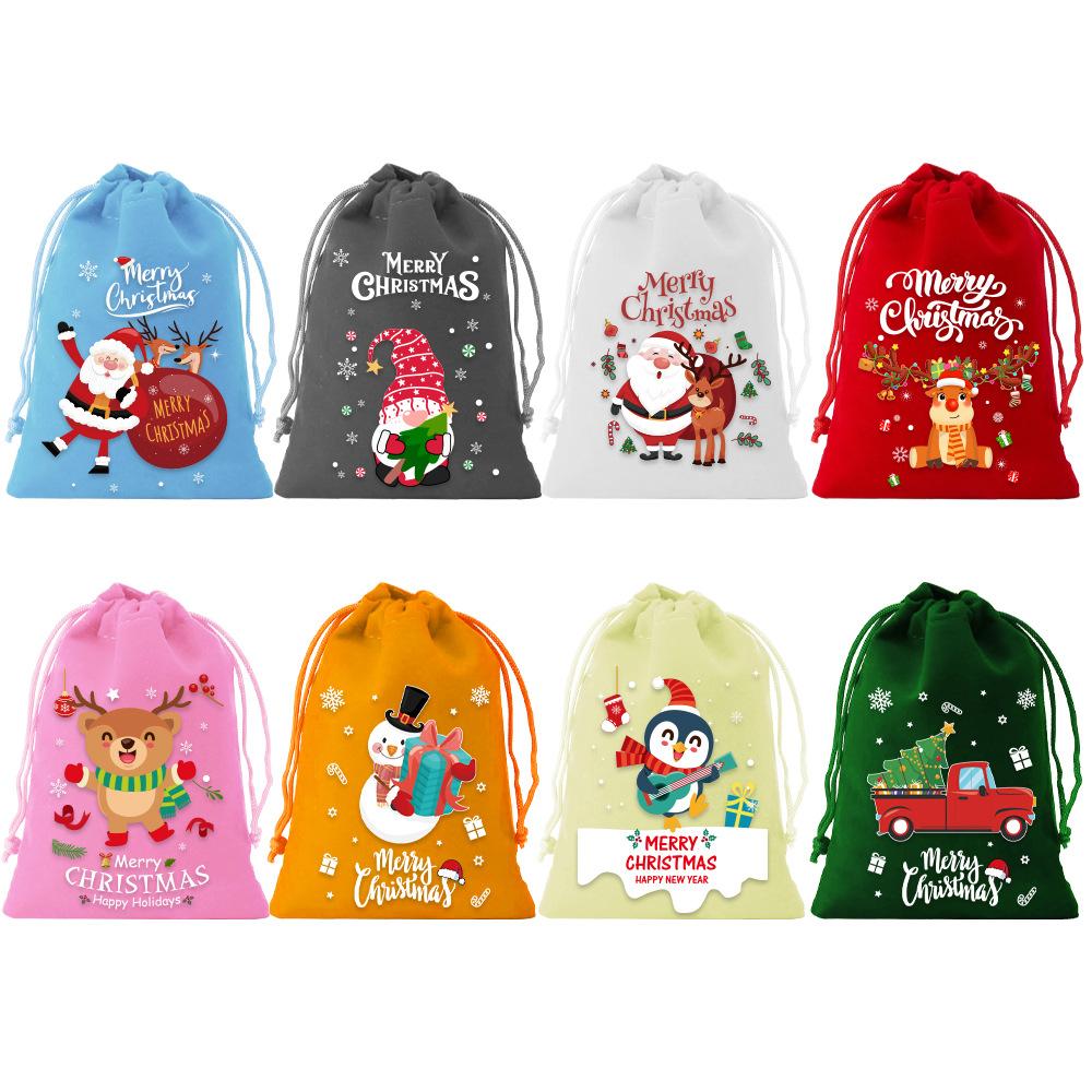 6/8/12pcs Christmas Velvet Gift Bags Drawstring Biscuit Candy Bag Gift Packaging Bags New Year Bracelet Jewelry Storage Pouch
