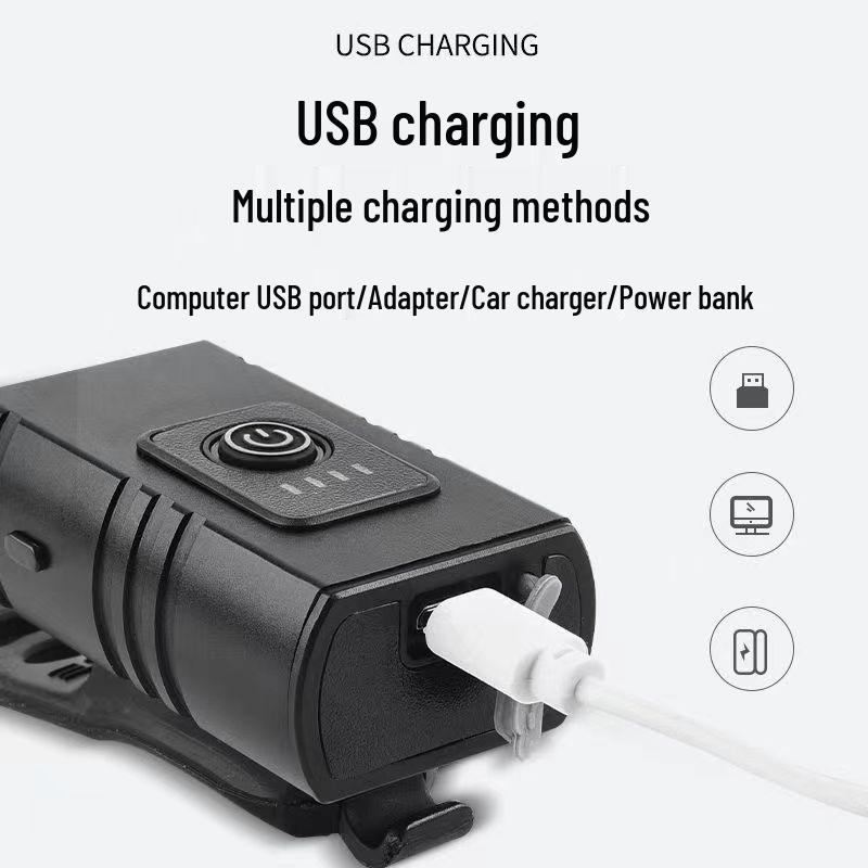 2*T6 USB Wiederaufladbares Aluminium Fahrradvorderlicht mit Leistungsanzeige für Nachtfahrten
