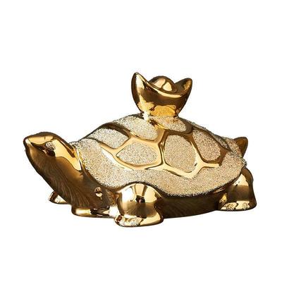 Gold-Plated Ceramic Turtle Figurine - Feng Shui Home Decor Ornament