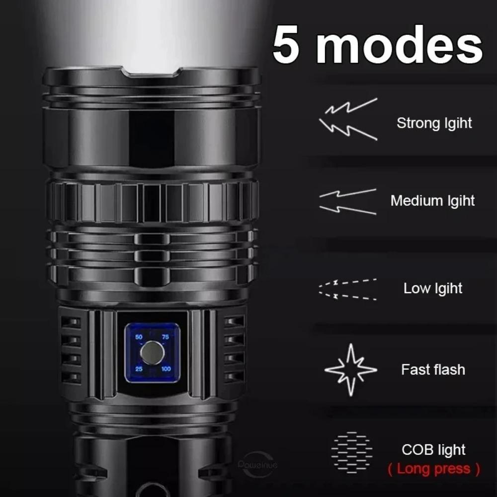 Weiße Laser-Taschenlampe Leistungsstarke Lichtdochte Ultrahell Zoom Weitwurf LED Wiederaufladbar COB Rücklicht Outdoor Powerbank