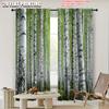 2pcs 2D flat printing Curtain Birch Trees Forest Durable 100% Polyester Fabric  Without Electricity Spring Party & Holiday Decor