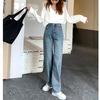 Winter Thick Warm Fleece Straight Jean Pants Vintage Jeans Woman's High Waist 2022 Blue Wide Leg Denim Trouser Baggy Casual