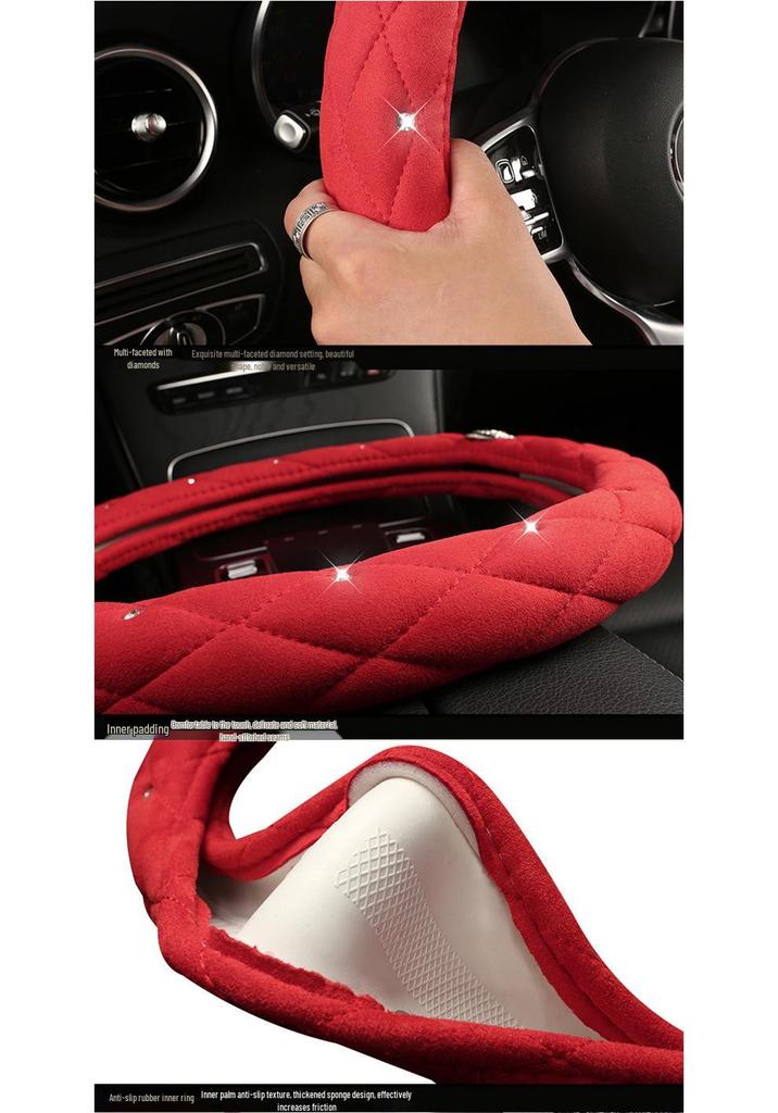 All-Season Suede Steering Wheel Cover with Rhinestones and Crown for Cars, Trucks & SUVs