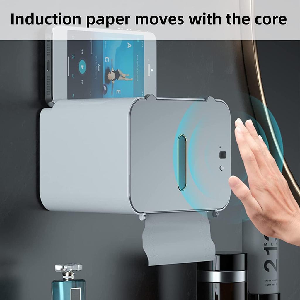 Bathroom Electric Paper Towel Dispenser with Sensor Wall Mounted Touchless Hand Towel Dispenser No Drilling Paper Towel Holder Tissue Dispenser for