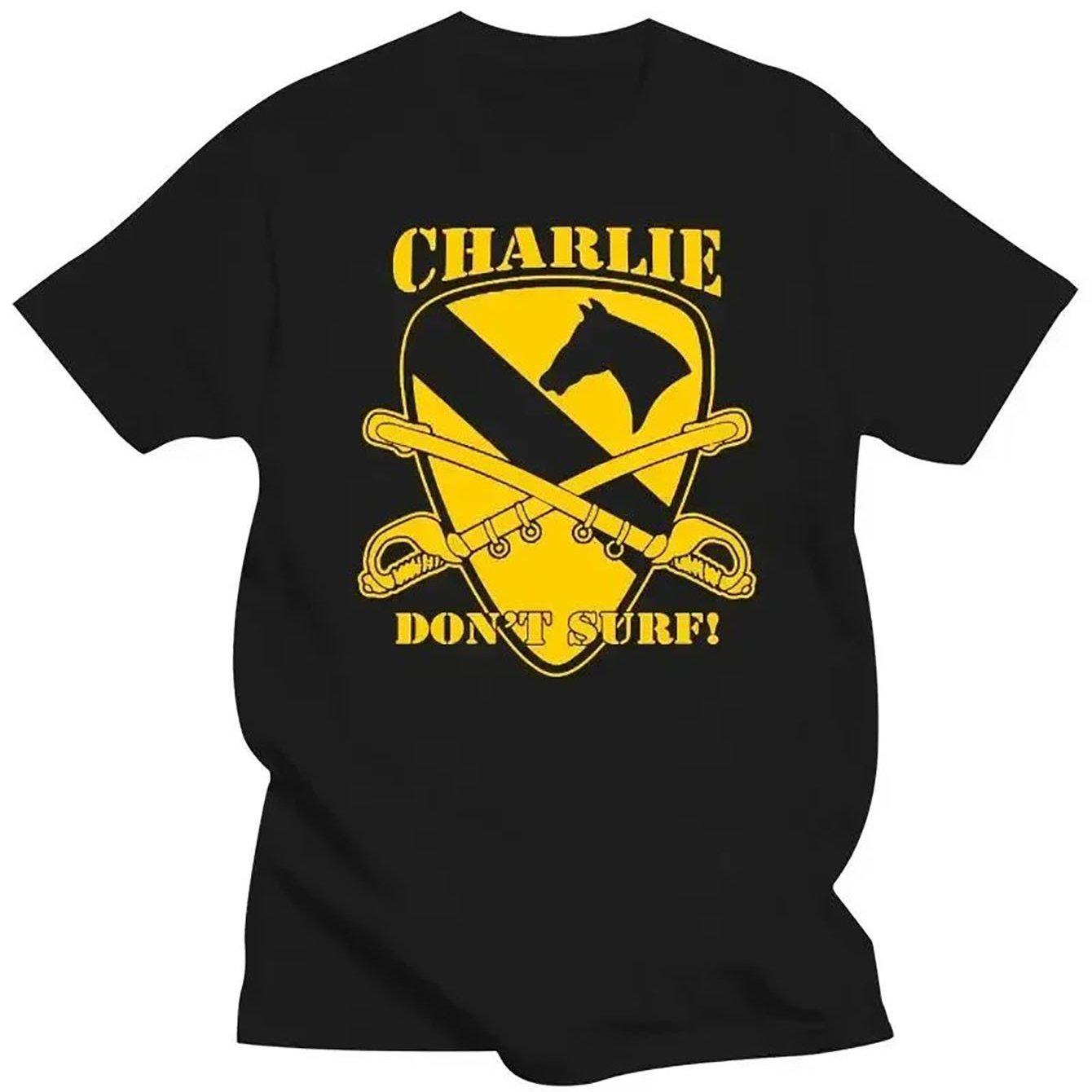 Mens Charlie Dont Surf Graphic TShirt Bold Surf Horse Print Black Casual Tee Regular Fit AllSeason Top Collectible Movie S