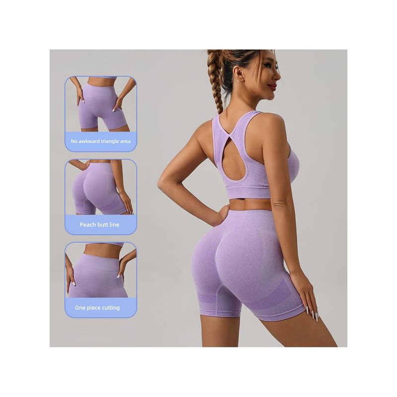 European and American Style Knitted Yoga Outfit Set, Sports Tank Top, High-Waisted Leggings, Peach Butt Fitness Yoga Shorts