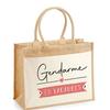 Beach Bag - PLANETEE - Jute with 'Gendarme On Holiday' Pocket - Cotton Printed In France - 43x33 Cm - Shoulder Straps
