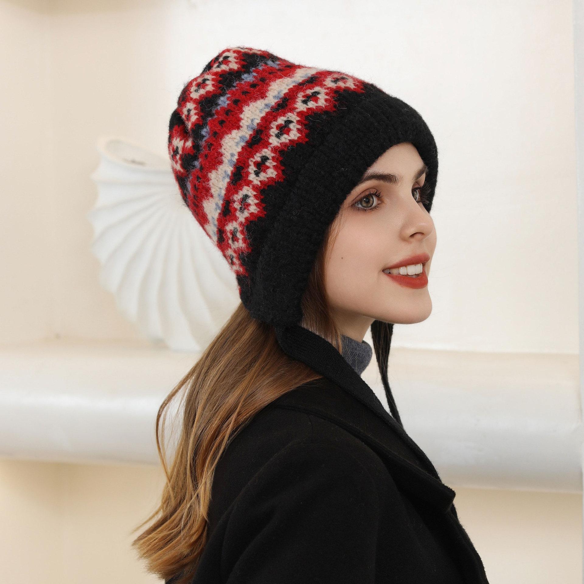 

New retro rhombus grid knitted ear protector children s autumn and winter warm versatile trendy fashion thickened wool hat One Size