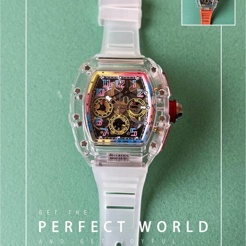 Colorful Transparent Multifunctional Chronograph Quartz Watch with Calendar and Tourbillon for Men and Women