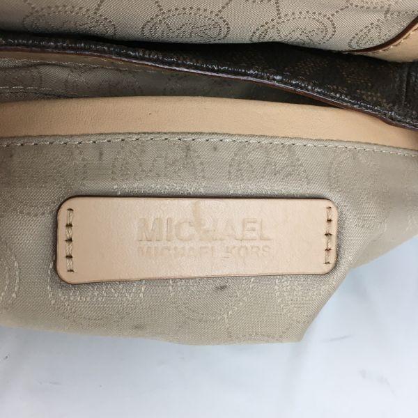 MICHAEL KORS Genuine Leather MK Signature Shoulder Bag Brown Small Size Women(USED)