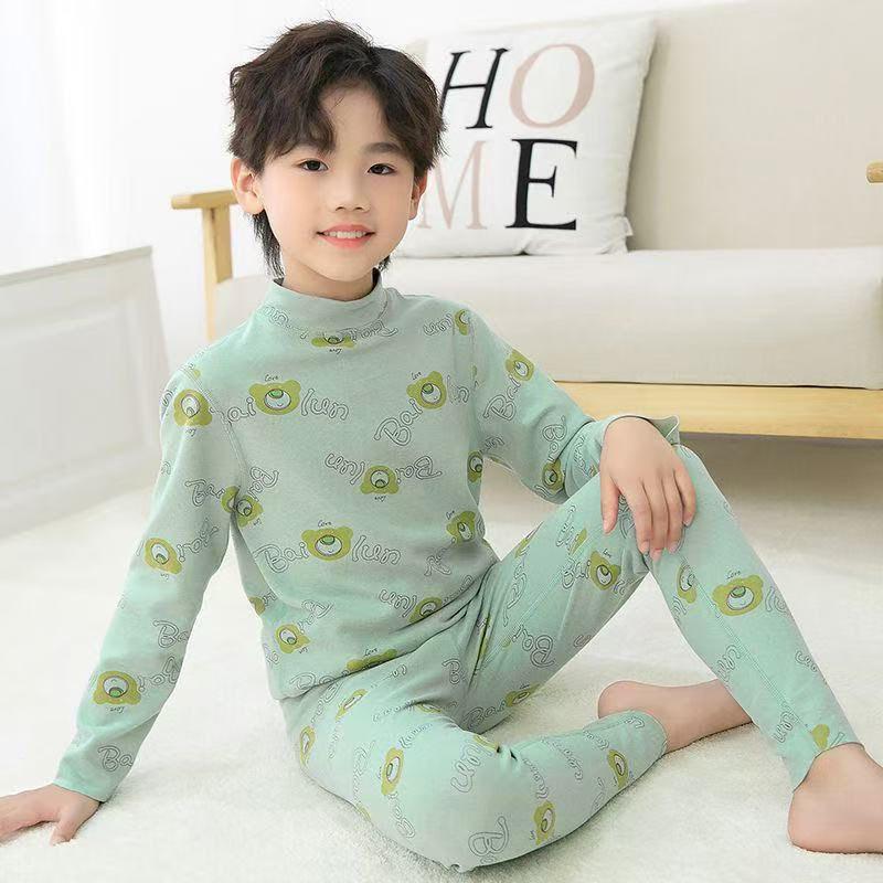 DeRong Cozy Kids' Pajama Set: Boys' & Girls' Thick Brushed Base Layer for Fall & Winter