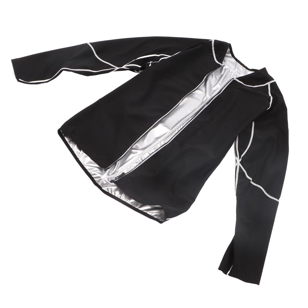 Sauna Jacket Zipper Body Shaping Rapid Thermal Cycling Elastic Sweat Sauna Jacket for Exercising Silver Inner with Long