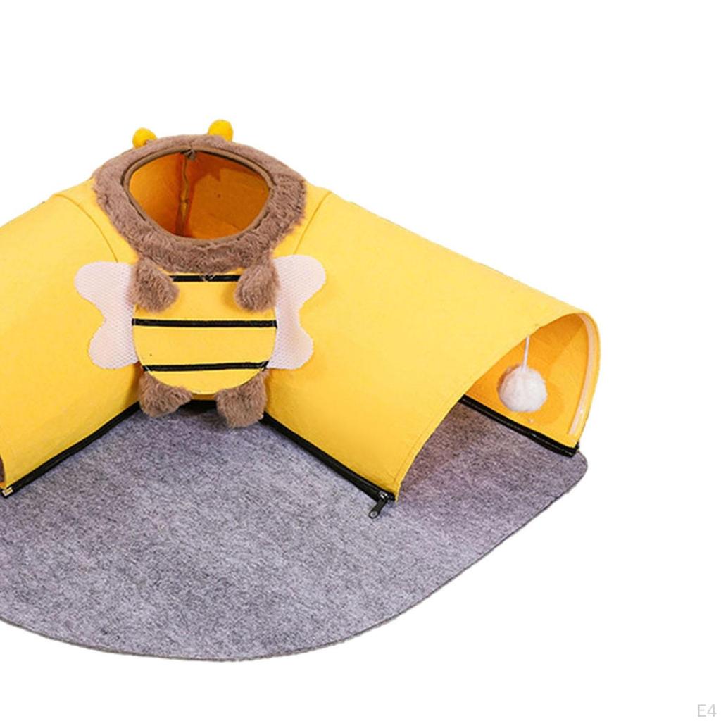 2 In 1 Cat Bed and Tunnel Activity Center Breathable Play Hut with Playing Ball Toy Interactive