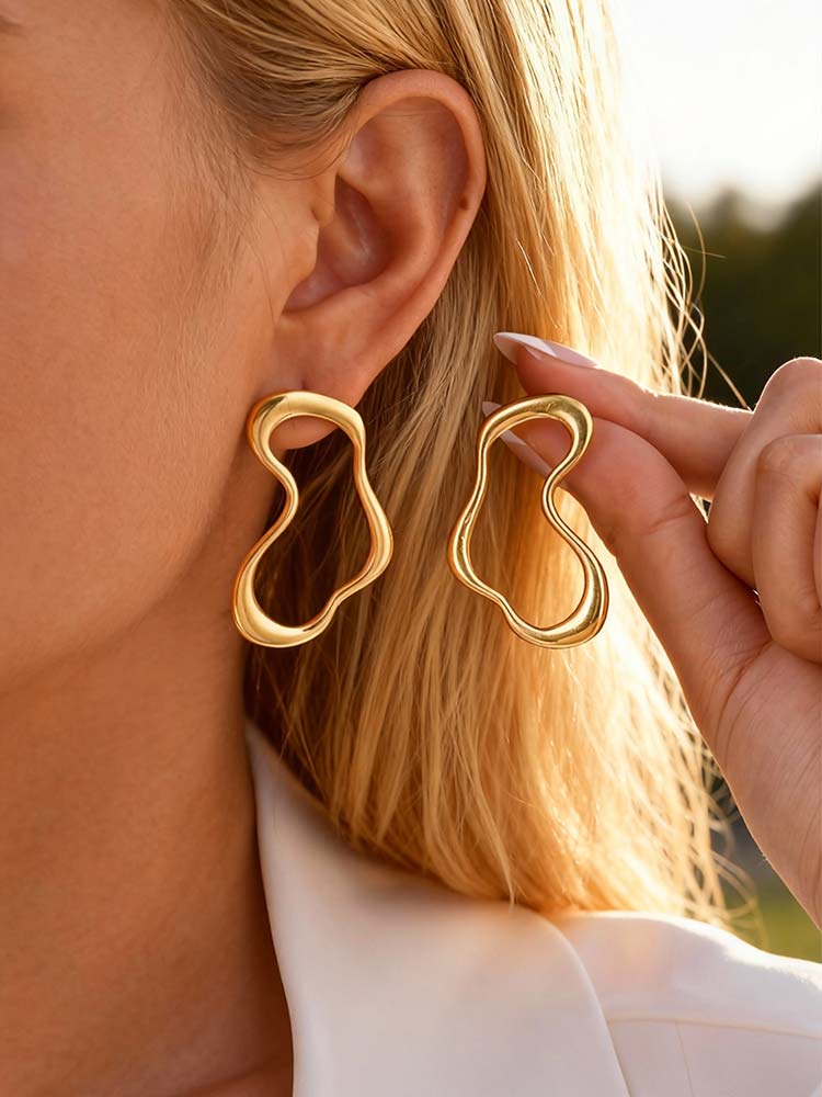 Unique Stainless Steel Stud Earring for Women, 18K Gold Color Plated Geometric Statement Earring Jewelry Wholesale