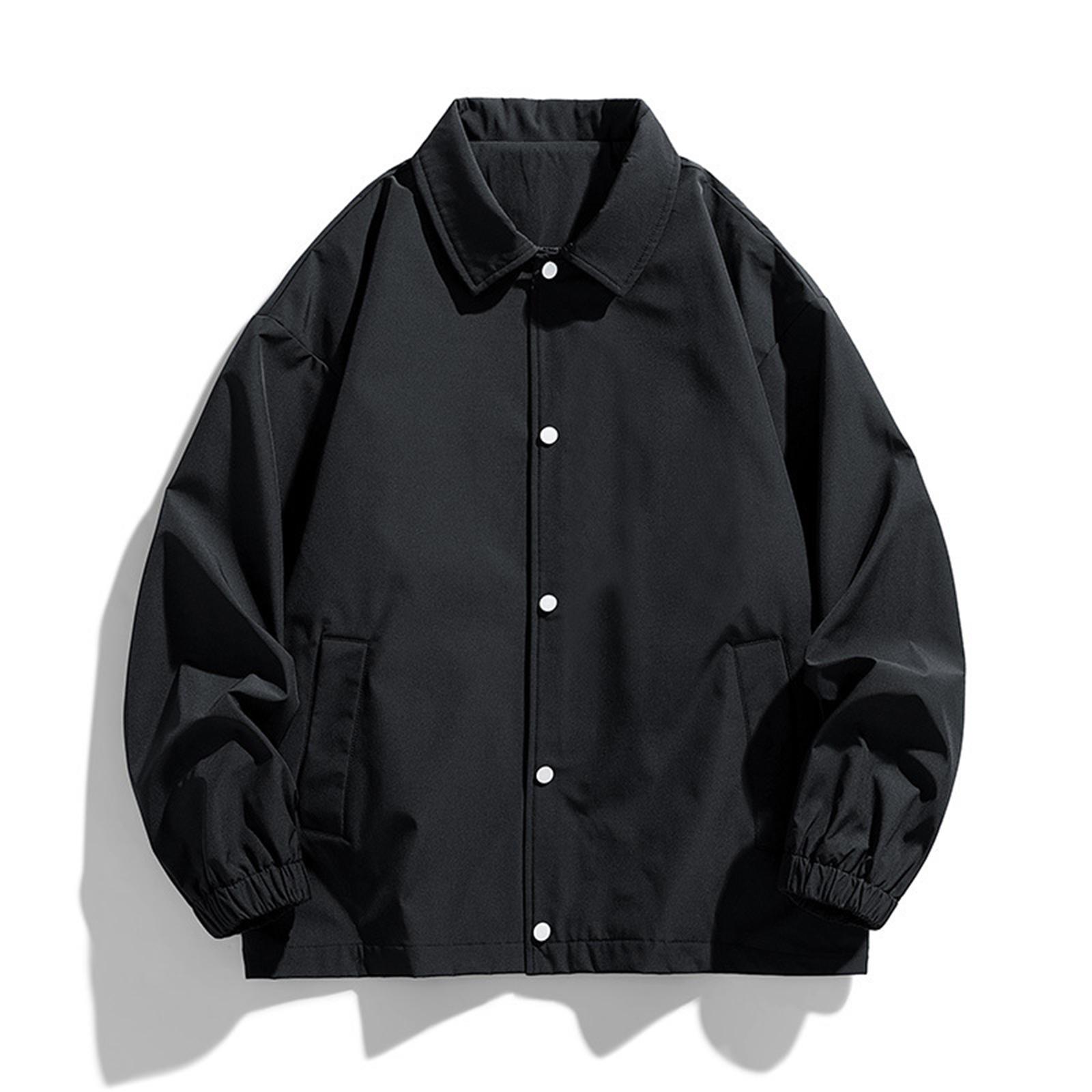 

Men s Solid Color Lapel Jacket Couple s Casual Sports Long Sleeved Coat L чёрный