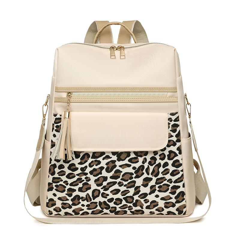 Vintage Leopard Print Backpack Women's Multi-functional Shoulder Bag Large Capacity Leopard Print Student Schoolbag