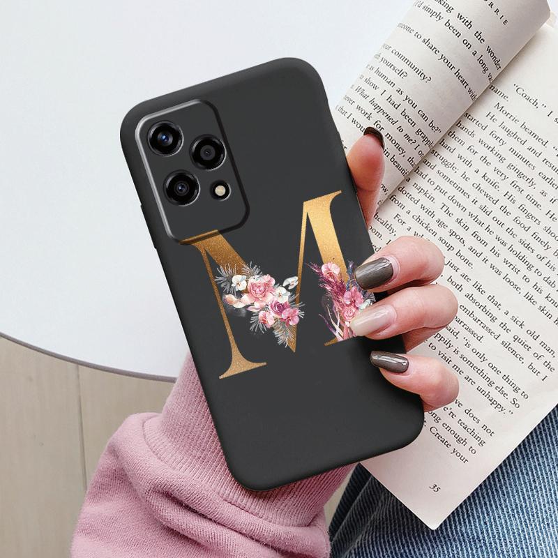

Gold Letter Case For Honor 200 Pro Lite Smart Black Shell Soft Cover For Honor 200Lite Protector Shockproof Funda Pink Flower Honor 200