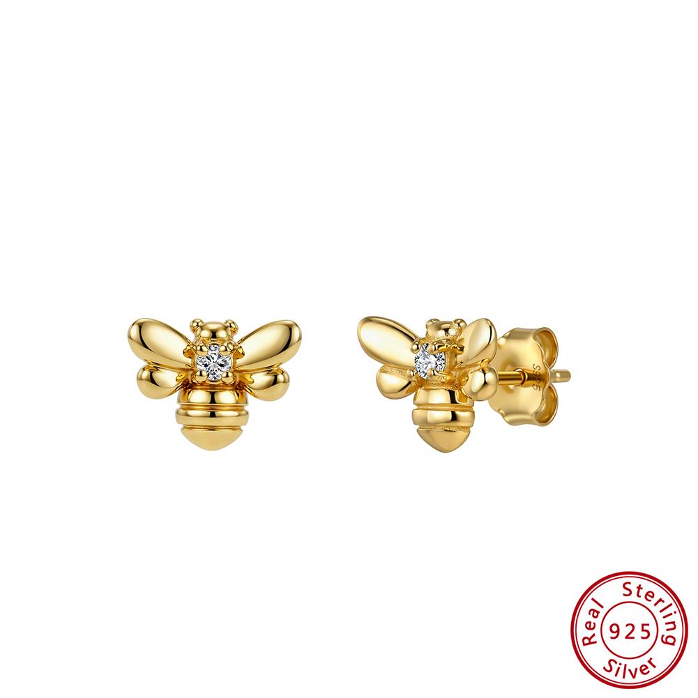 Effie Queen 925 Sterling Silver Cute Insect Bee Stud Earrings Cubic Zircon Animal Bee CZ Earring Wedding Party Jewelry APE155