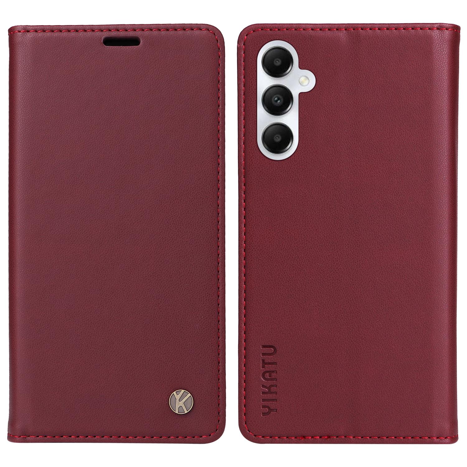 

YIKATU YK-001 For Samsung Galaxy A05s 4G Case PU Leather Magnetic Auto-absorbed Phone Cover Wine Red