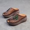 Thick-soled Soft Leather Slippers Women's 2025 New Breathable Summer Fish Mouth Handmade Flowers Retro Ethnic Style Hollow Sandals