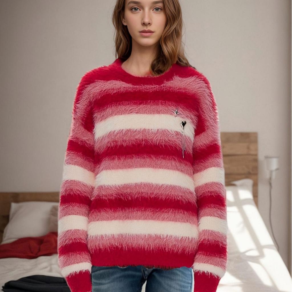 Casual Solid Knit Sweater Ladies V Neck Crew Neck Warm Daily Long Sleeve Blouse