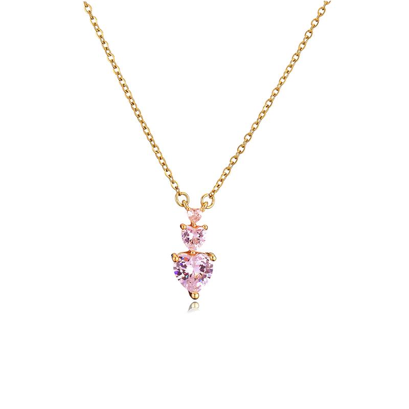 

HECHENG,Crystal Pink Stone Heart Love Necklace earring Women Wedding Engagement Gold Copper Color Tennis Infinity Luxury Jewlery