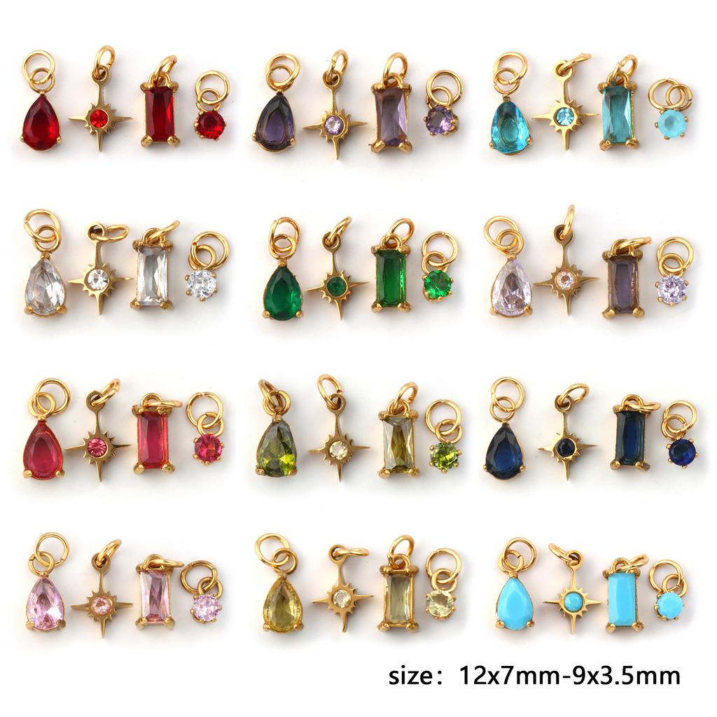 1 Set 304 Stainless Steel Cubic Zirconia Birthstone CharmsGold Plated Mini Pendants for DIY Necklace Jewelry 12x7mm - 9x3.5mm