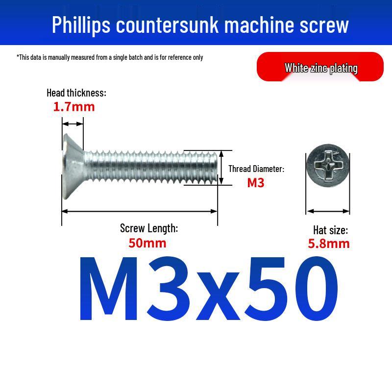 White Zinc Plated Cross Recessed Countersunk Head Screws & Bolts, Machine Thread, M3-M12