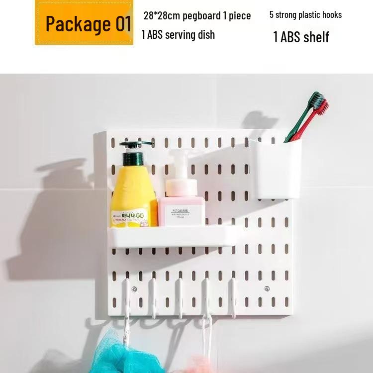 Nail-Free Self-Adhesive Pegboard: Extra-Large Storage Shelf with No-Drill Hooks for Kitchen or Bathroom Walls