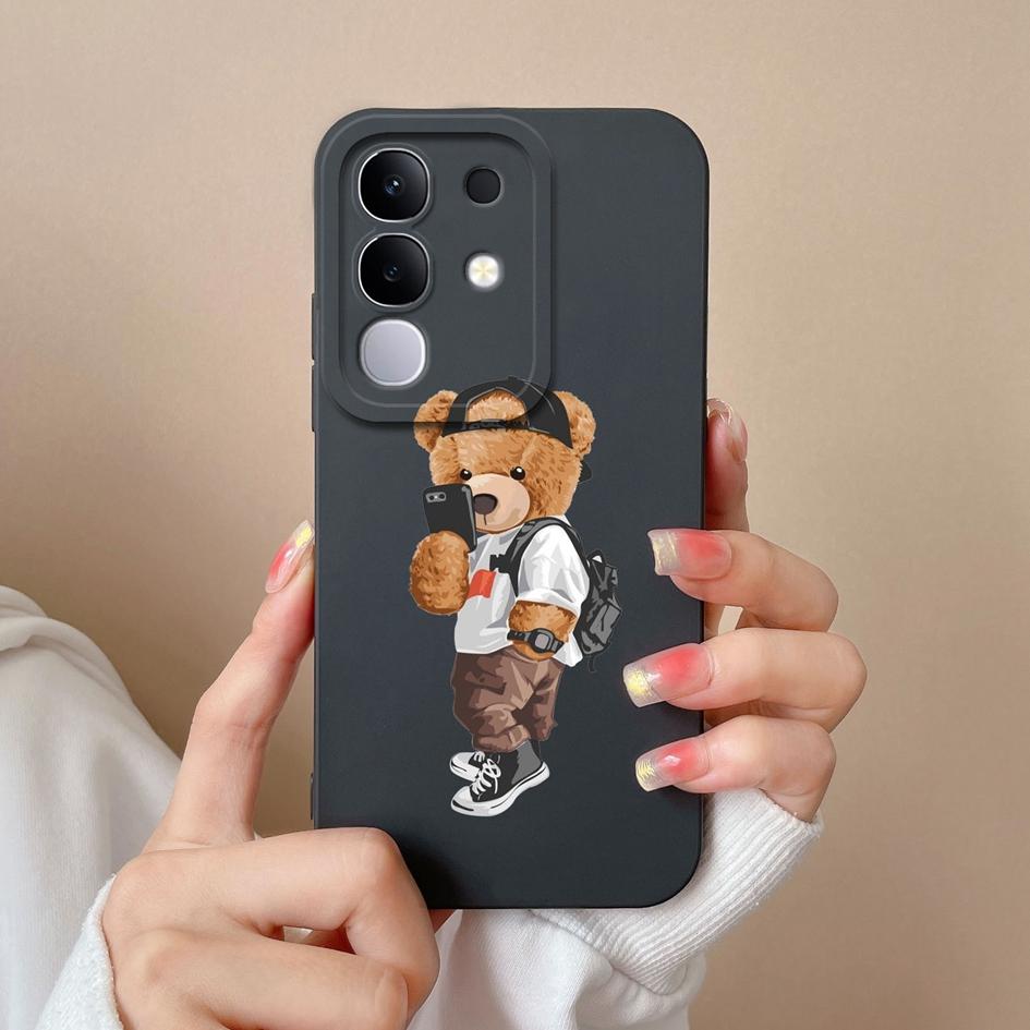 For Vivo T4x Y29 Y29S Y39 S19 Pro Y19S V30 V40e V50 Y04 iQOO Z9s V40 Lite(IDN) Phone Cases Popular Bear Liquid Silicone Shockproof Shell For Vivo Capa