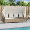 VidaXL Chaise Longue with Canopy and Cushions, Seat with Backrest, Sunbed with Cover Garden Terrace Patio, Modern, Beige 368357