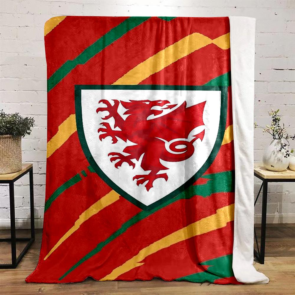 Welsh Red Dragon Emblem Printed Flannel Blanket for Bedroom, Living Room, Sofa, and Nap