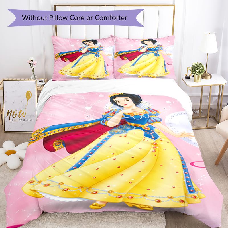 3pc Cinderella and Snow White Cartoon Children's Duvet Cover Set - Super soft (1*Duvet Cover + 2*Pillowcase, Without Core)